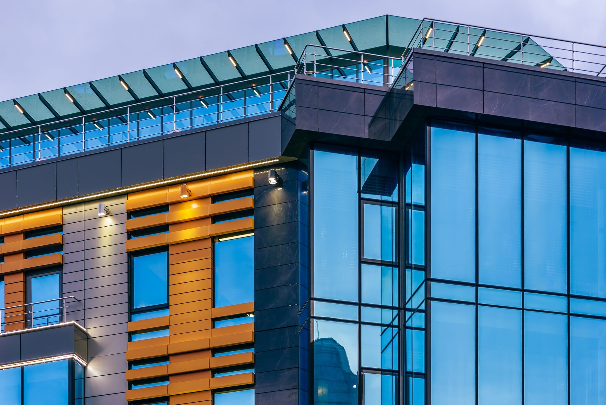 Modern high-rise building with a glass facade.